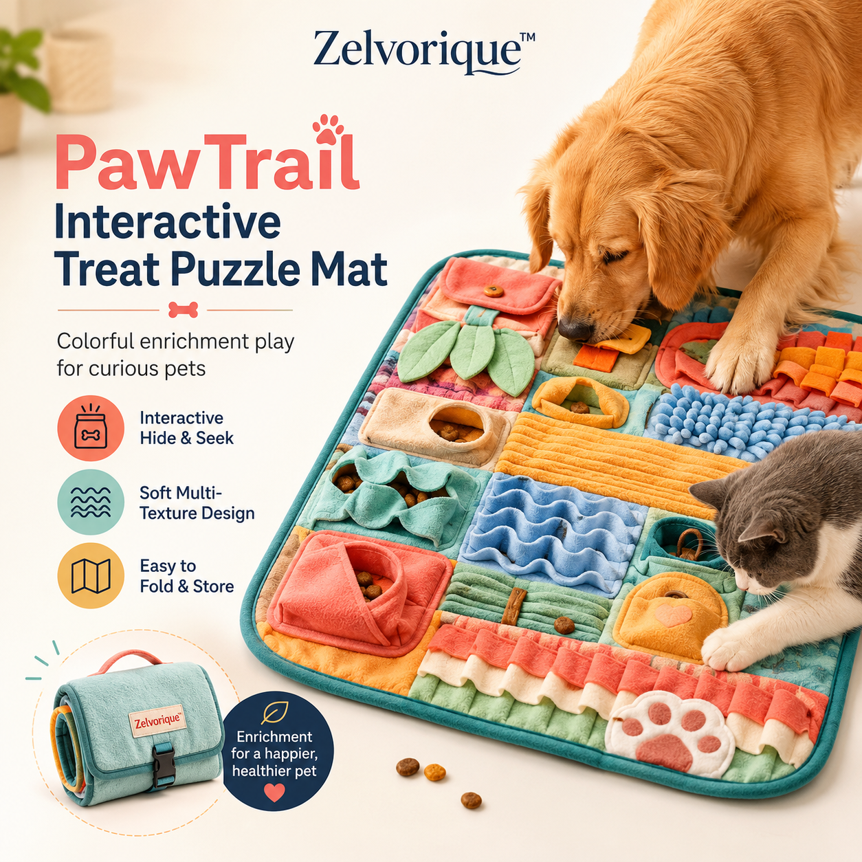 Zelvorique™ PawTrail Interactive Treat Puzzle Mat